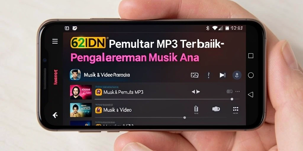 Antarmuka bersih dan sederhana dari aplikasi Pemutar MP3 62IDN.