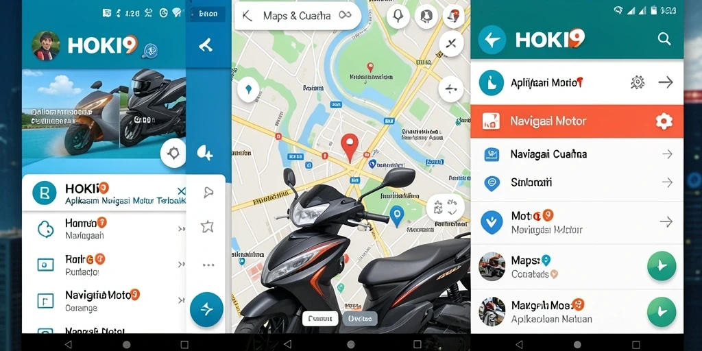 Antarmuka HOKI9 menampilkan peta navigasi interaktif untuk motor.
