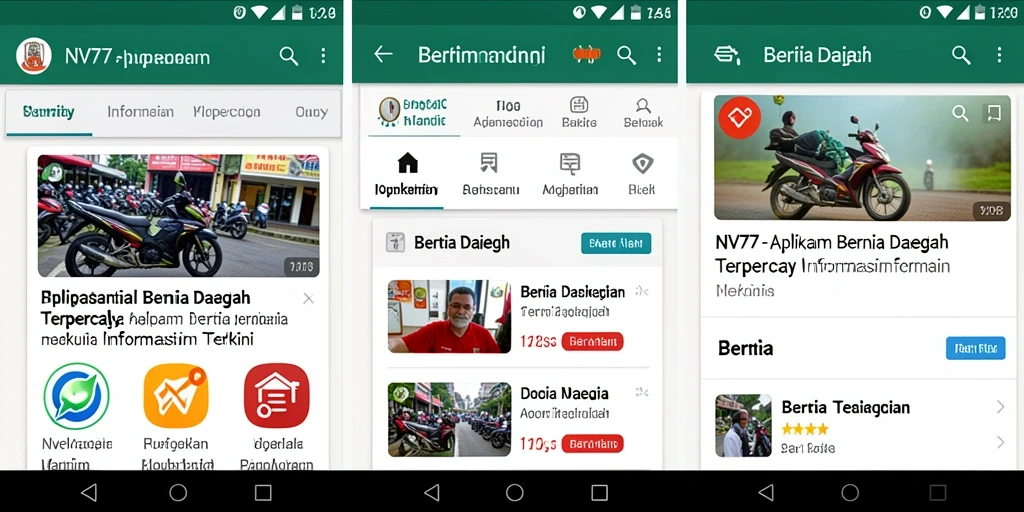 Screenshot antarmuka NV77 menunjukkan berita daerah terkini dan fitur interaktif.