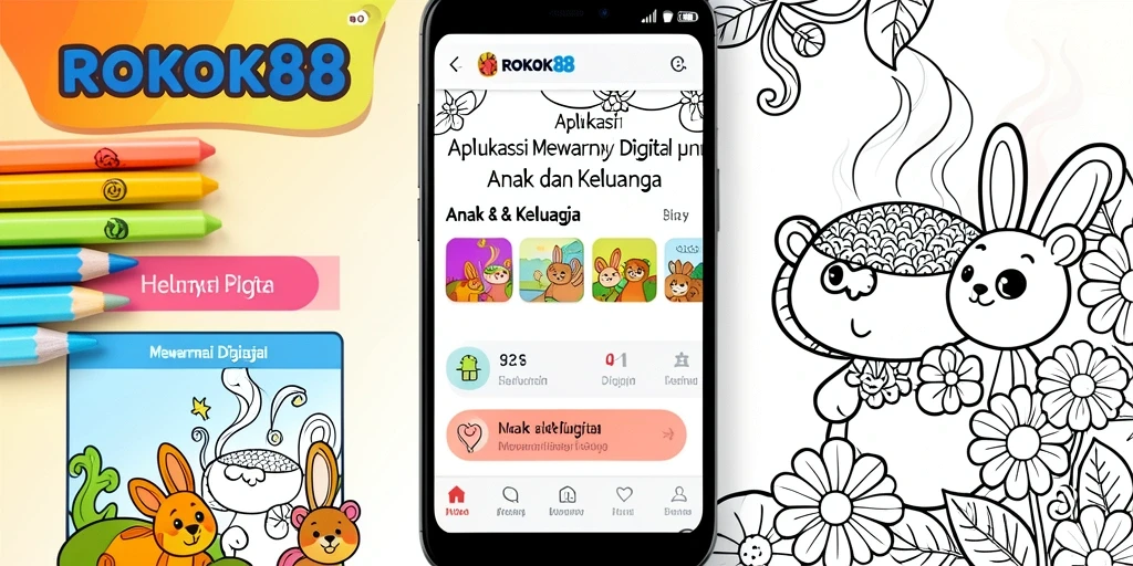 Antarmuka aplikasi ROKOK88 yang ceria dan penuh warna.